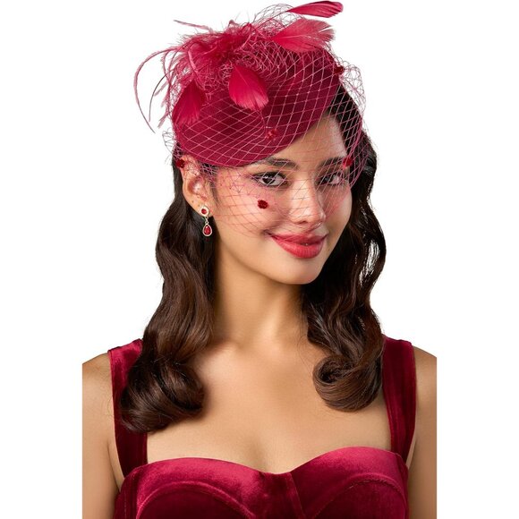 Fascinator Hat Veil Feather Fascinators Hair Clip Tea Party Pillbox - Picture 1 of 5